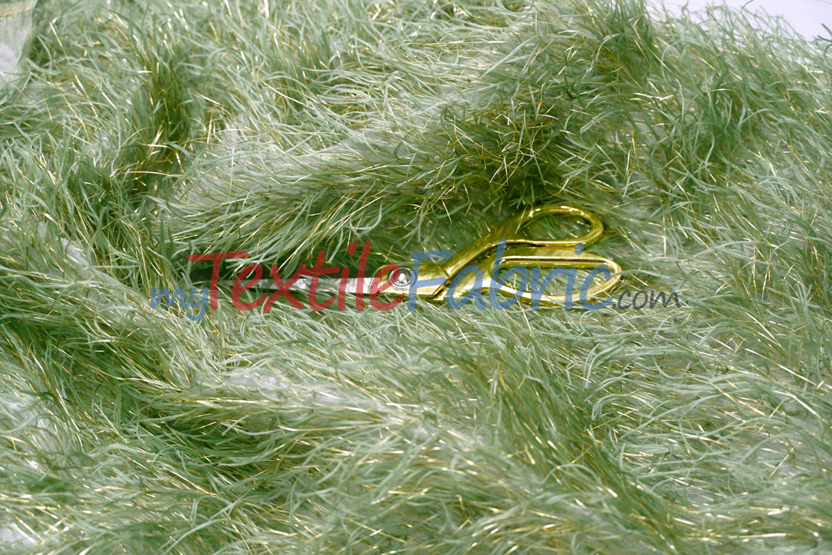 Sage Shaggy Brocade Metallic Eyelash Lame Fabric - Sage Metallic Eyelash Texture, 56/57" Width (1 Yard)