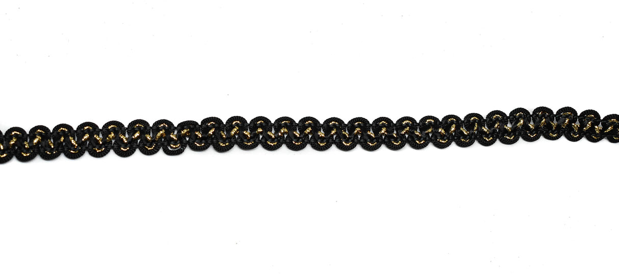 Gimp Trim Black Metallic Gold 1/2"