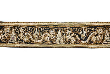 Beaded Embroidery Trim 1.25" Ivory Brown