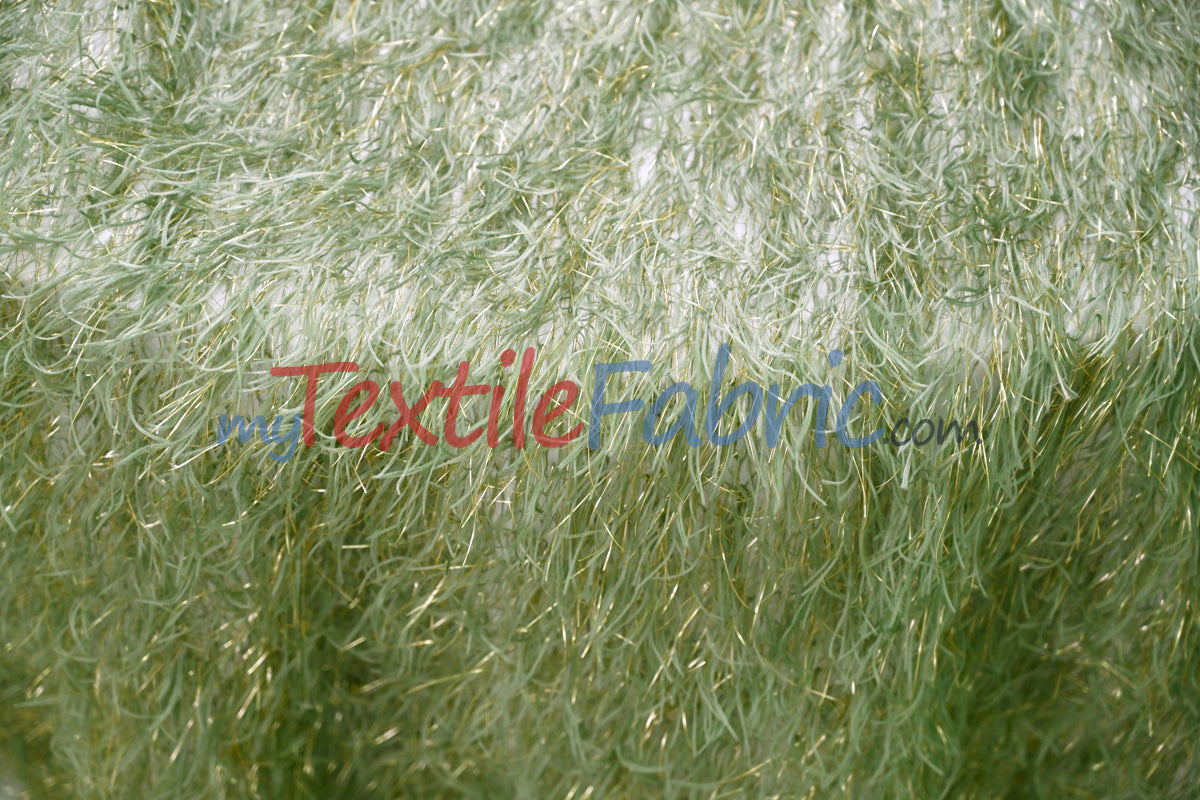 Sage Shaggy Brocade Metallic Eyelash Lame Fabric - Sage Metallic Eyelash Texture, 56/57" Width (1 Yard)