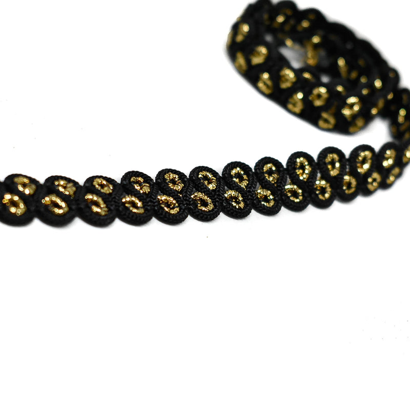 Gimp Trim Black Metallic Gold 1/2"