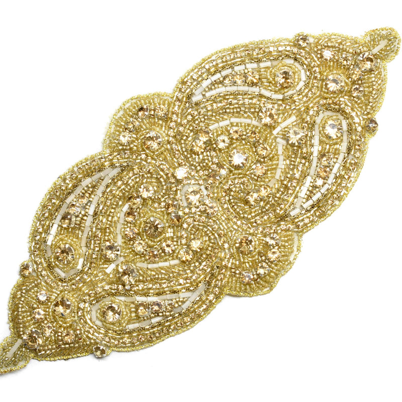 Beaded Rhinestone Appliques Gold Silver 9 x 4