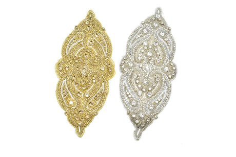 Beaded Rhinestone Appliques Gold Silver 9 x 4