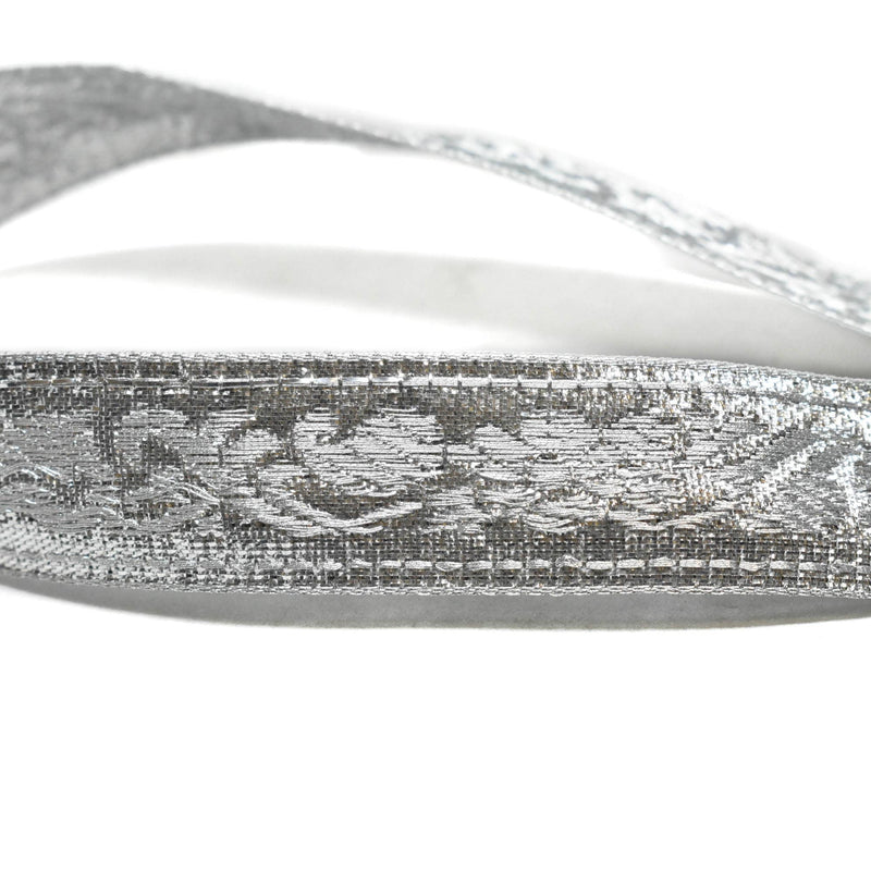 Jacquard Ribbon Metallic Silver 0.90"