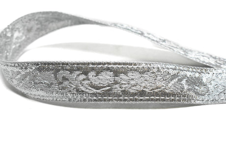 Jacquard Ribbon Metallic Silver 0.90"