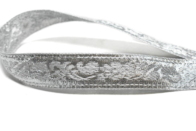 Jacquard Ribbon Metallic Silver 0.90"