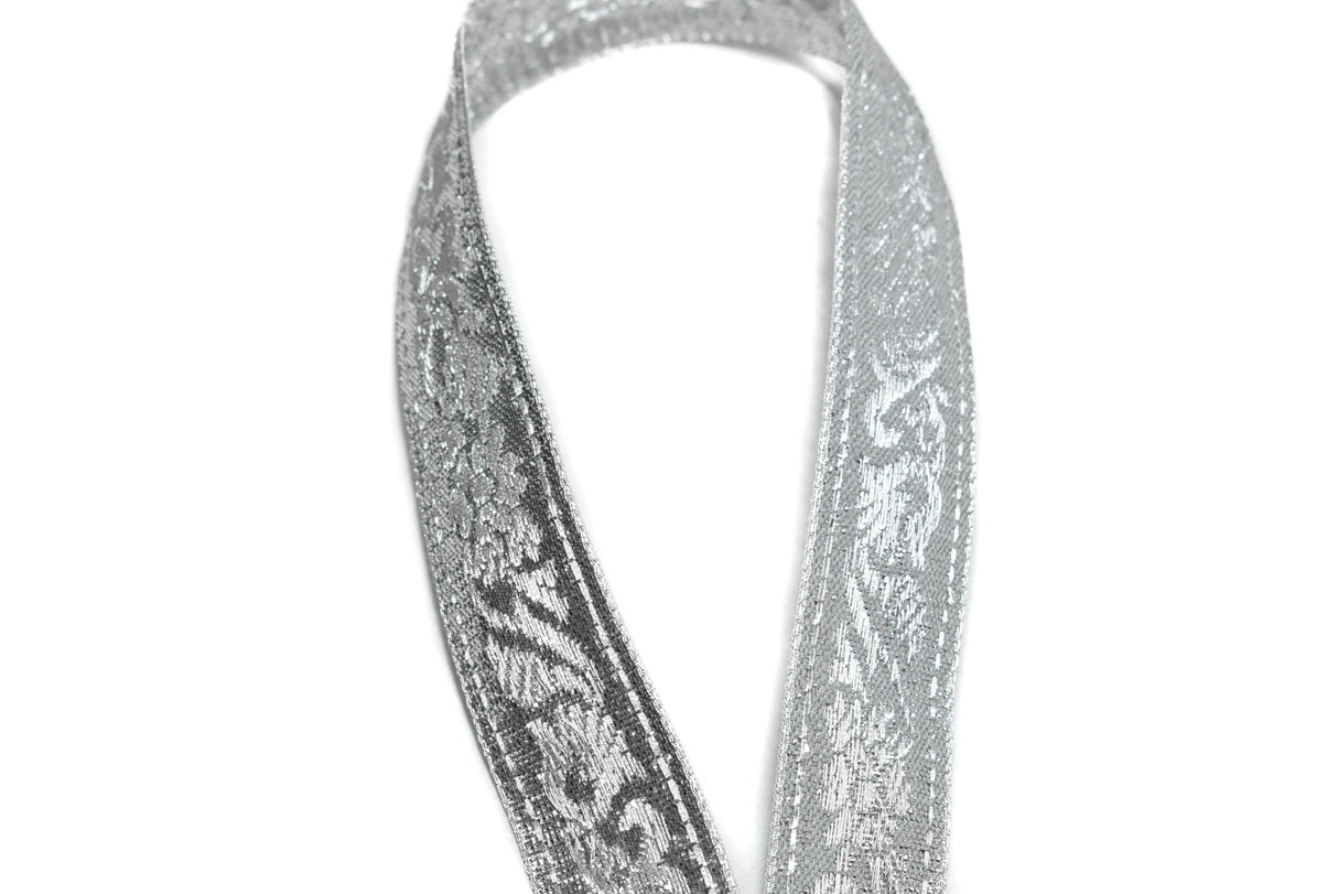 Jacquard Ribbon Metallic Silver 0.90"