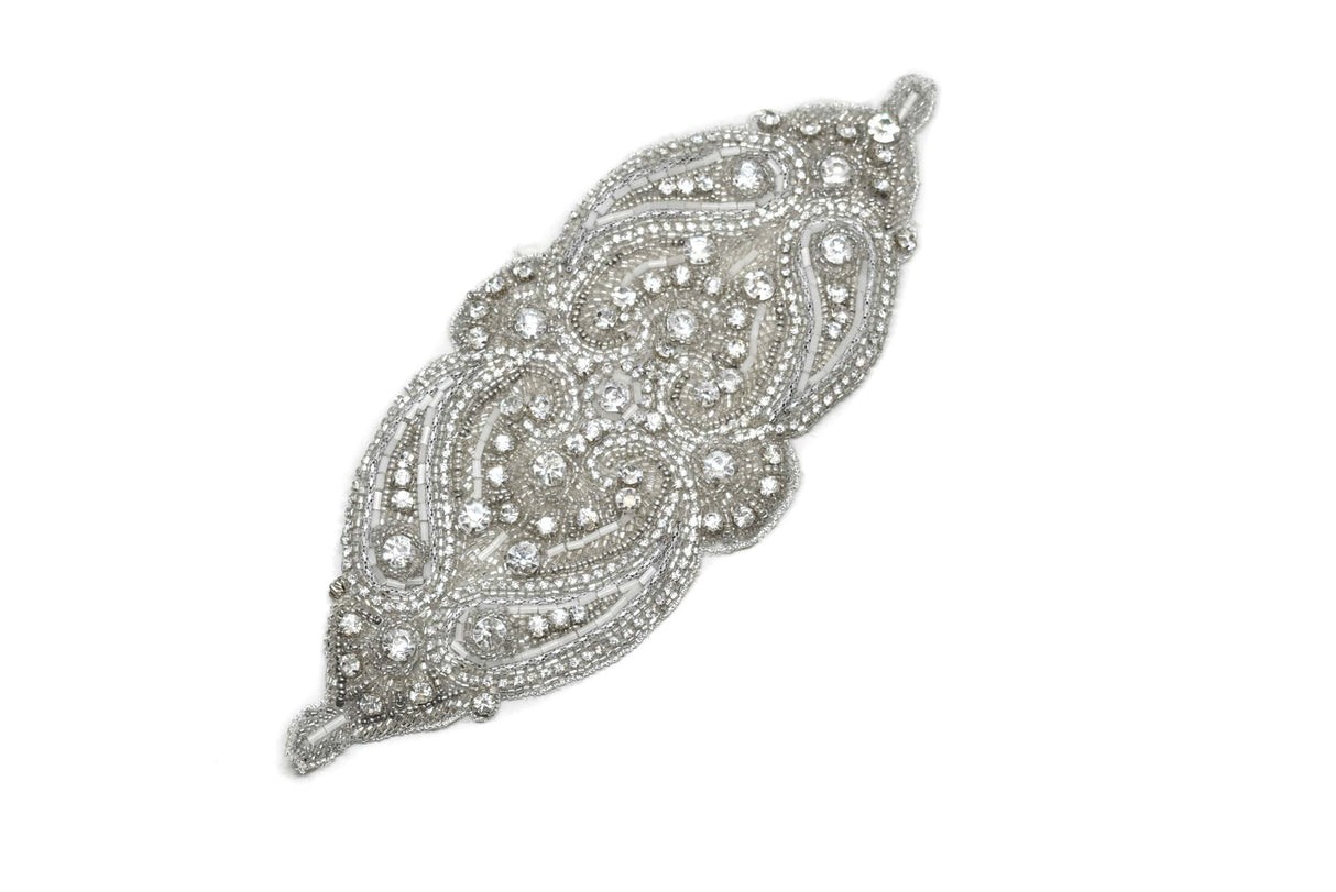 Beaded Rhinestone Appliques Gold Silver 9 x 4