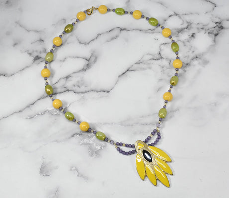 Beaded Necklace Decorative Purple Yellow