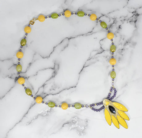 Beaded Necklace Decorative Purple Yellow