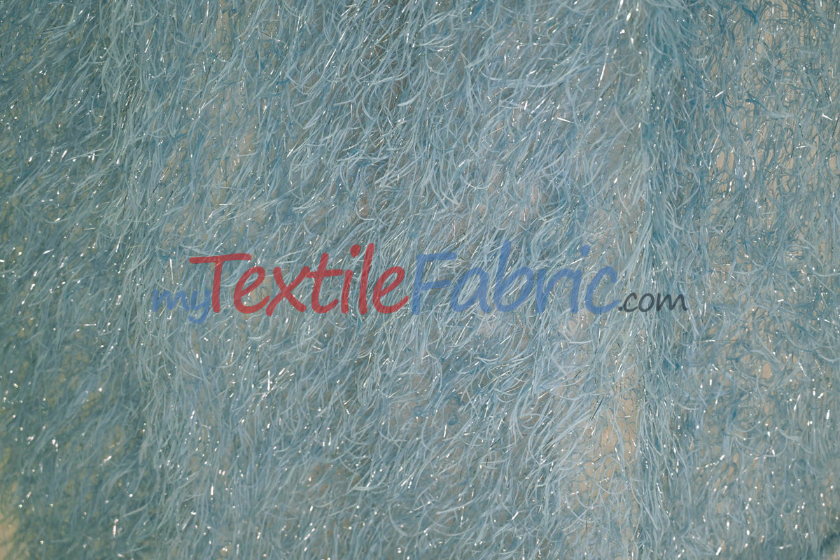 Baby Blue Shaggy Brocade Metallic Eyelash Lame Fabric - Baby Blue Shaggy Brocade, 56/57" Width (1 Yard)