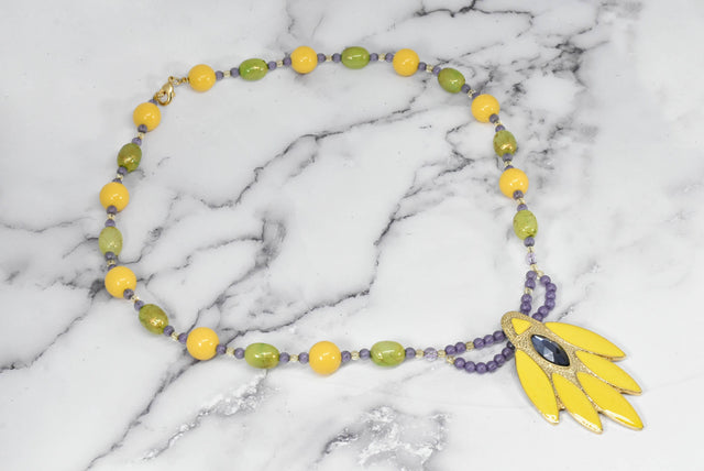 Beaded Necklace Decorative Purple Yellow