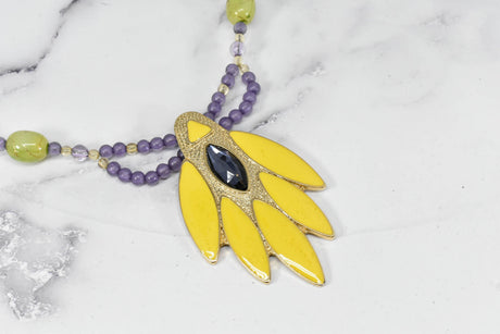 Beaded Necklace Decorative Purple Yellow