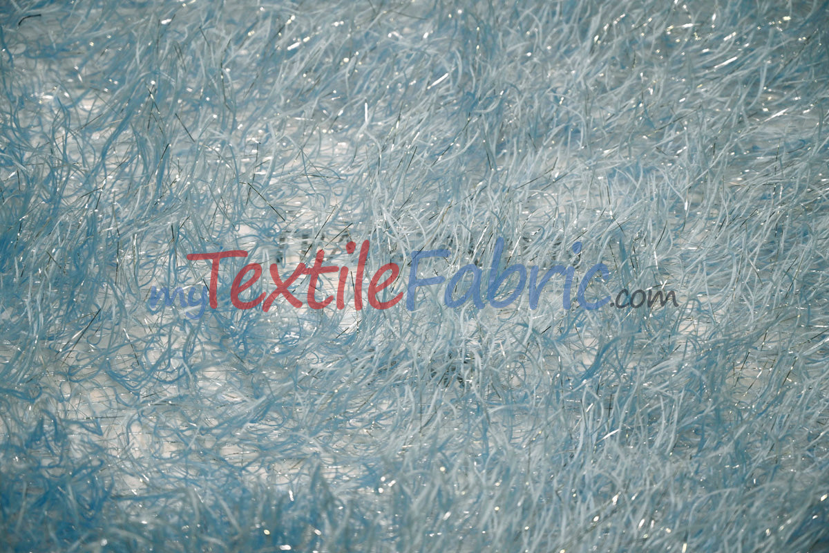 Baby Blue Shaggy Brocade Metallic Eyelash Lame Fabric - Baby Blue Shaggy Brocade, 56/57" Width (1 Yard)