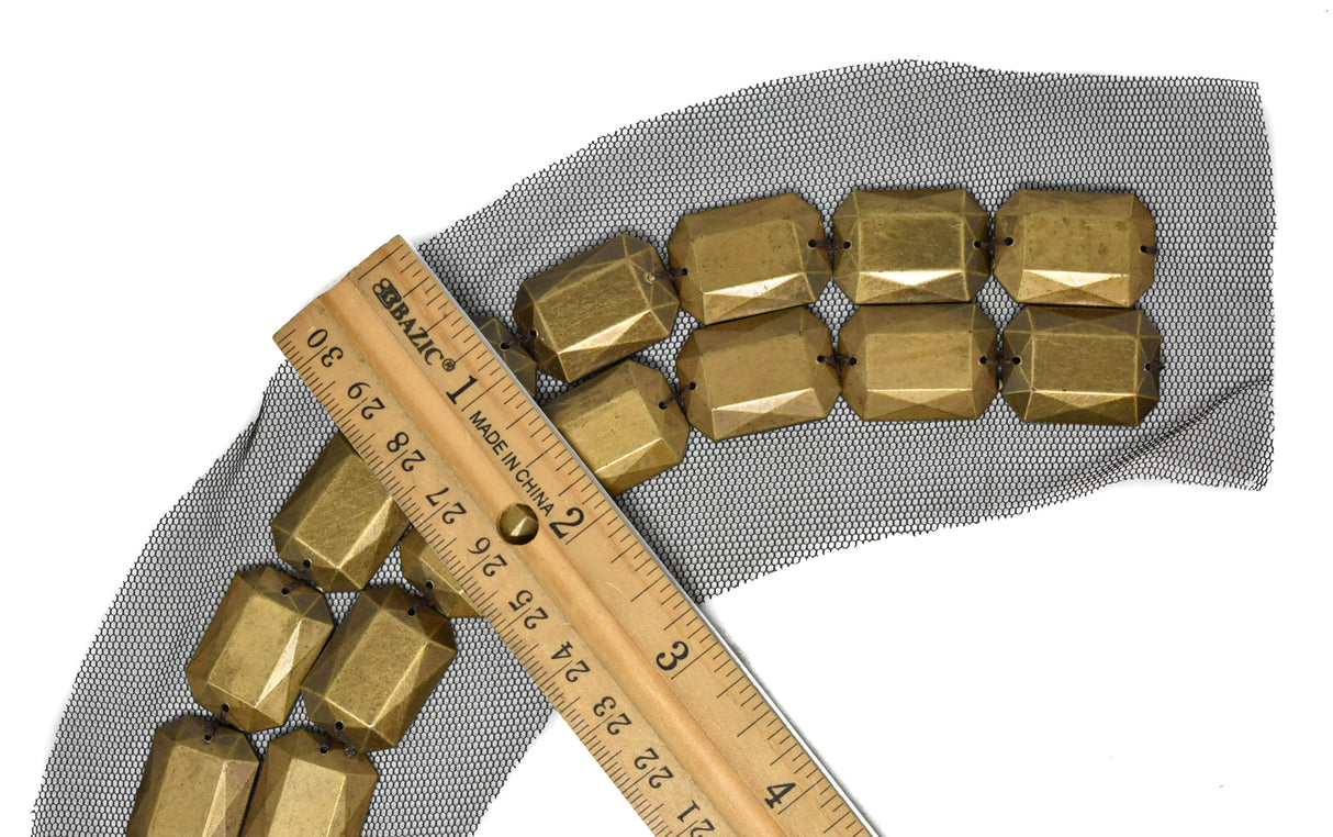 Beaded Mesh Neck Applique Bronze 2.75"