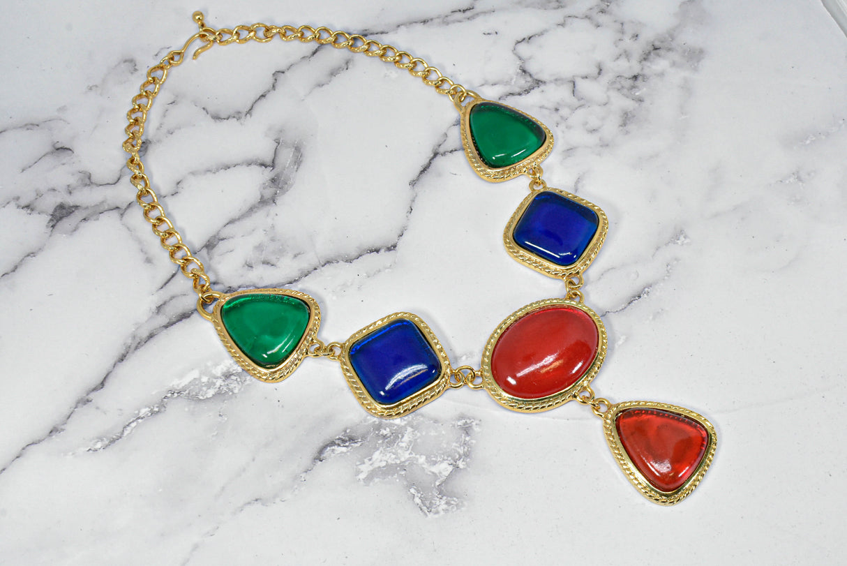 Rhinestone Necklace Gold Chain Multi-Color