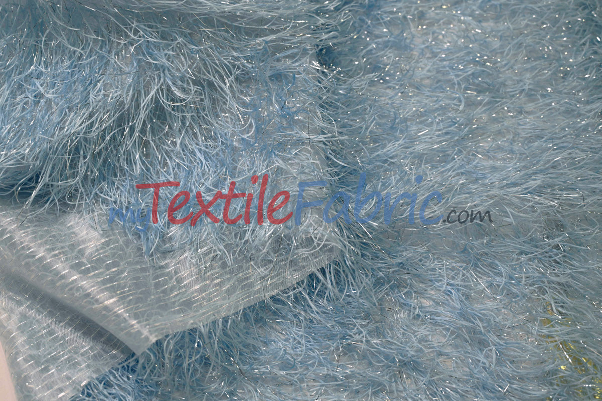 Baby Blue Shaggy Brocade Metallic Eyelash Lame Fabric - Baby Blue Shaggy Brocade, 56/57" Width (1 Yard)