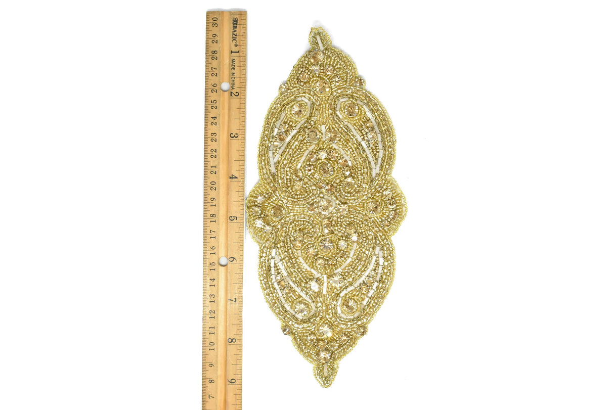 Beaded Rhinestone Appliques Gold Silver 9 x 4