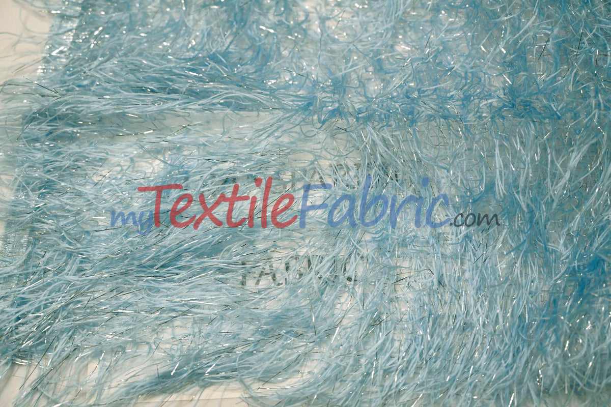 Baby Blue Shaggy Brocade Metallic Eyelash Lame Fabric - Baby Blue Shaggy Brocade, 56/57" Width (1 Yard)
