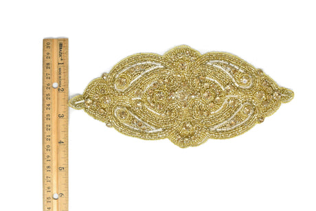 Beaded Rhinestone Appliques Gold Silver 9 x 4