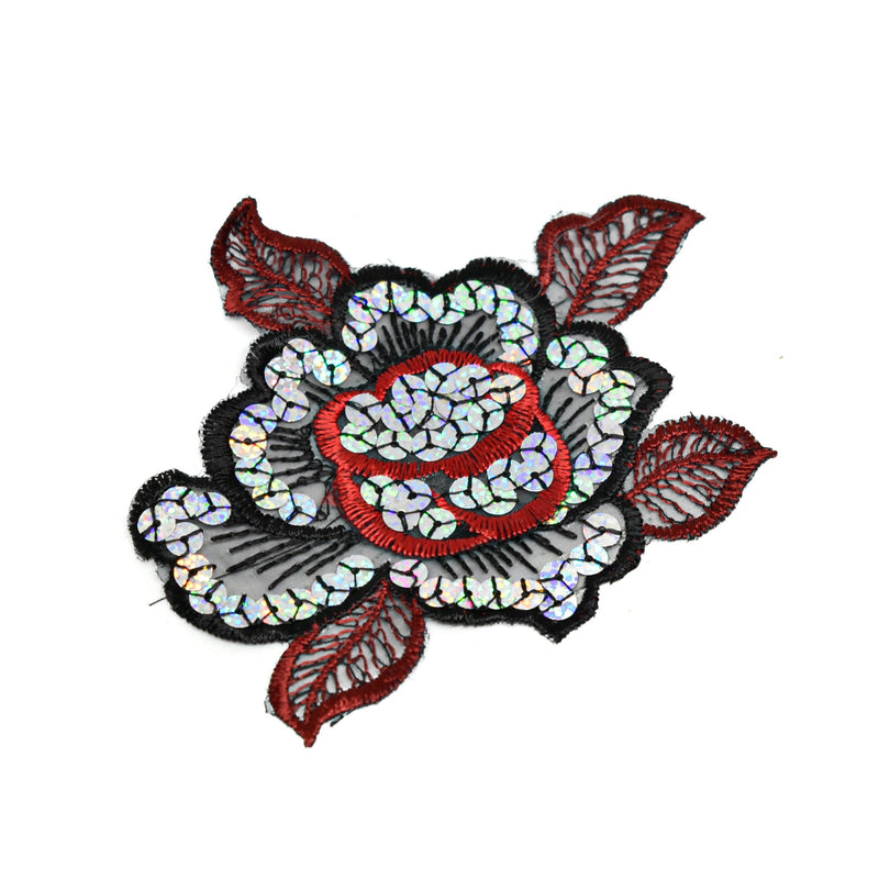 Iron-On Sequins Rose Applique 5 x 4.25