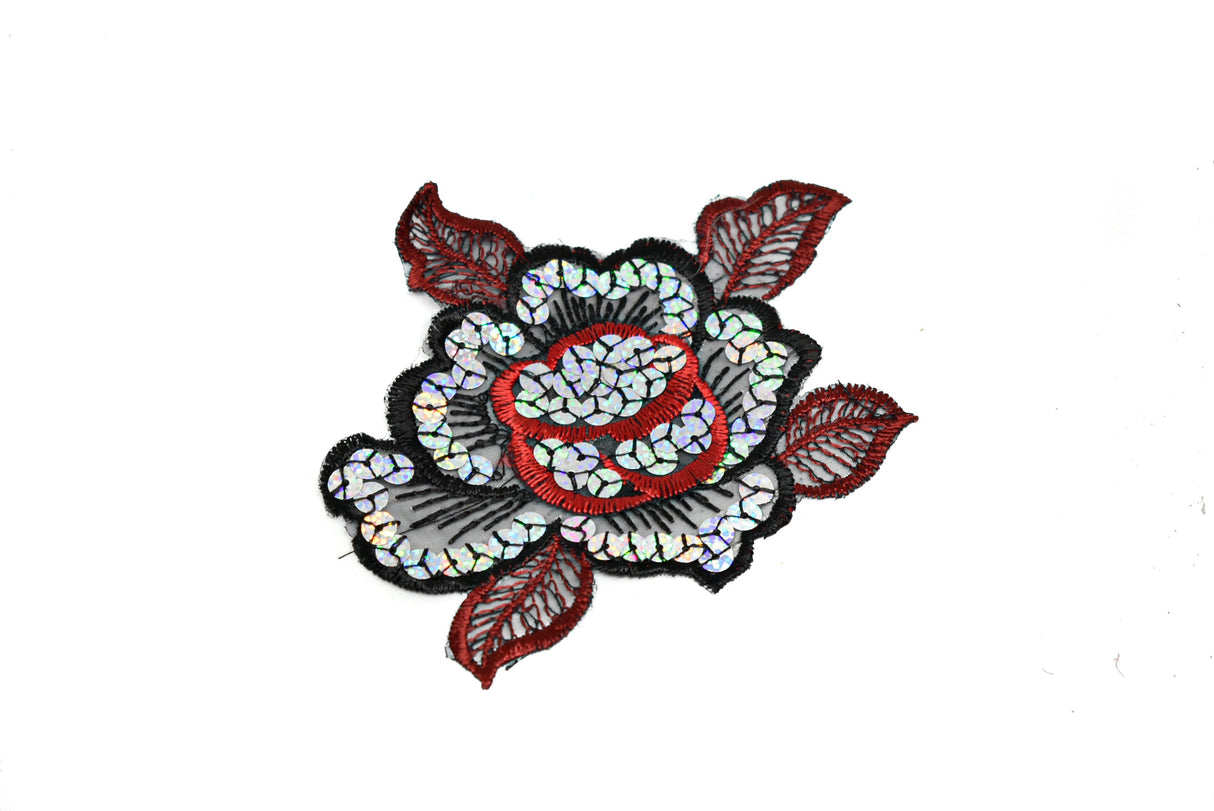 Iron-On Sequins Rose Applique 5 x 4.25