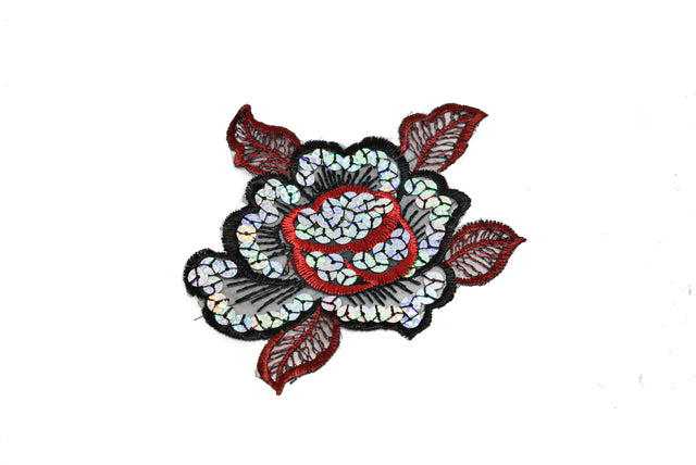 Iron-On Sequins Rose Applique 5 x 4.25