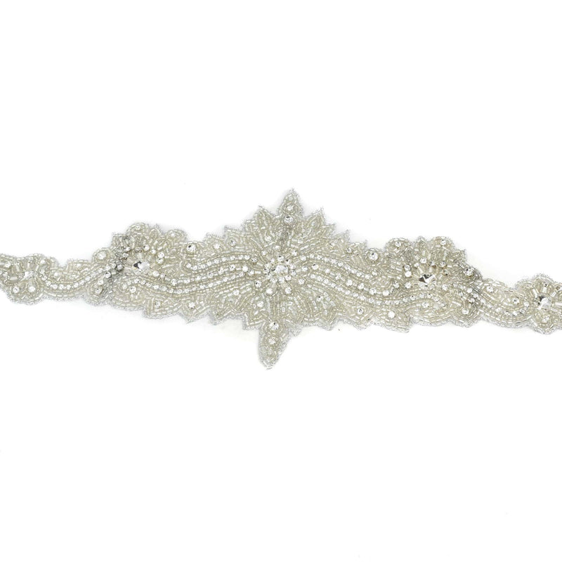 Embroidered Floral Applique with Rhinestones and Beads