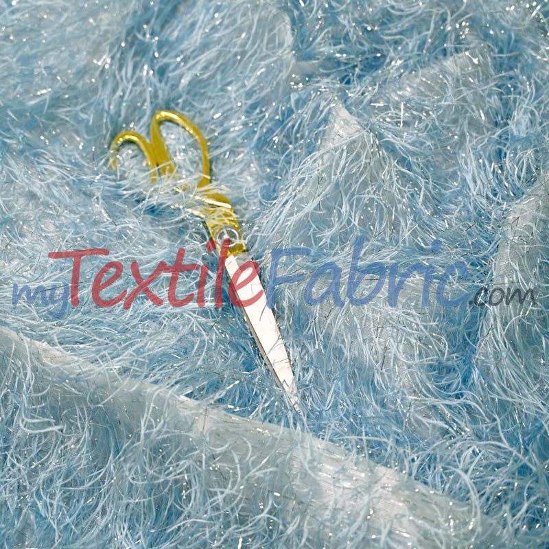 Baby Blue Shaggy Brocade Metallic Eyelash Lame Fabric - Baby Blue Shaggy Brocade, 56/57" Width (1 Yard)