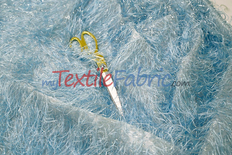 Baby Blue Shaggy Brocade Metallic Eyelash Lame Fabric - Baby Blue Shaggy Brocade, 56/57" Width (1 Yard)