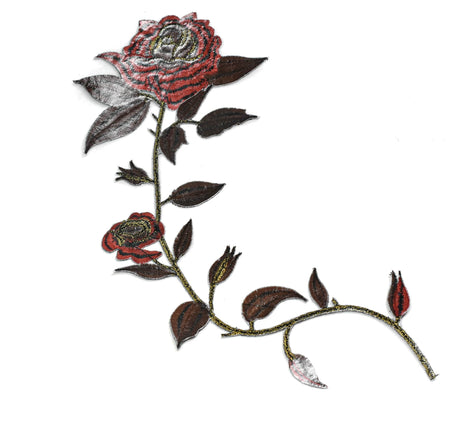 Embroidered Flower Applique Red Rose