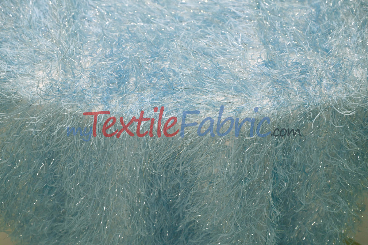 Baby Blue Shaggy Brocade Metallic Eyelash Lame Fabric - Baby Blue Shaggy Brocade, 56/57" Width (1 Yard)