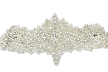 Embroidered Floral Applique with Rhinestones and Beads