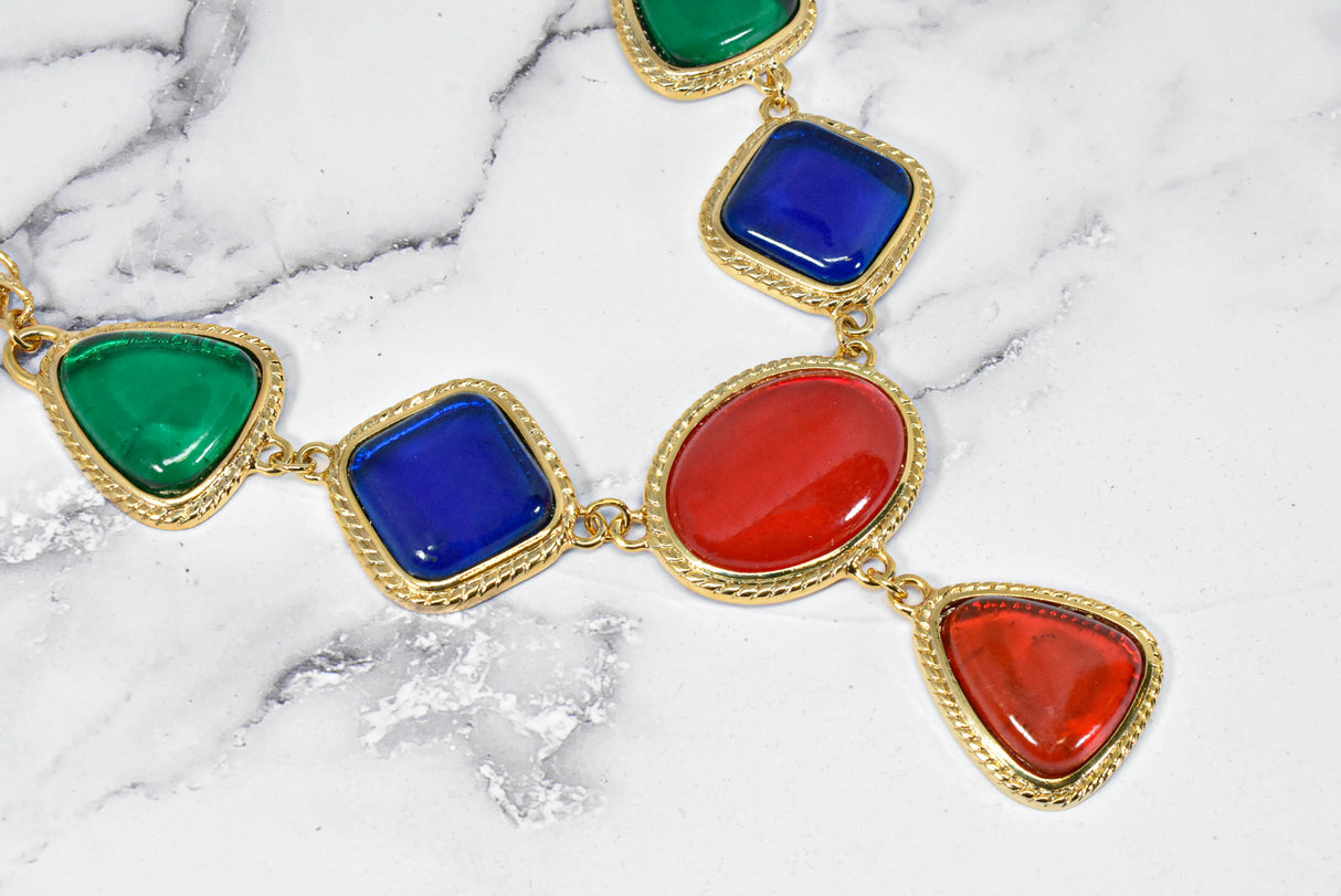 Rhinestone Necklace Gold Chain Multi-Color