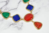 Rhinestone Necklace Gold Chain Multi-Color