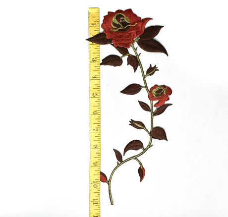 Embroidered Flower Applique Red Rose