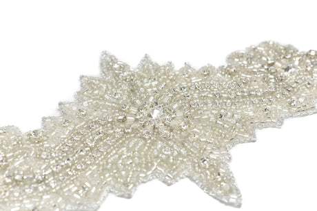 Embroidered Floral Applique with Rhinestones and Beads