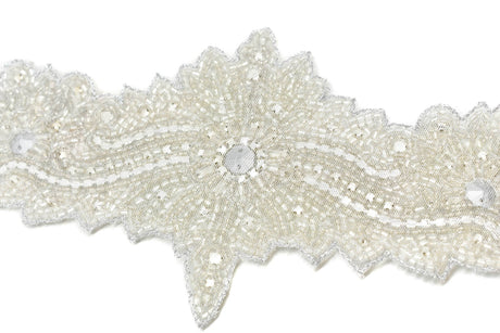 Embroidered Floral Applique with Rhinestones and Beads