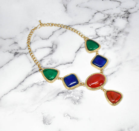 Rhinestone Necklace Gold Chain Multi-Color