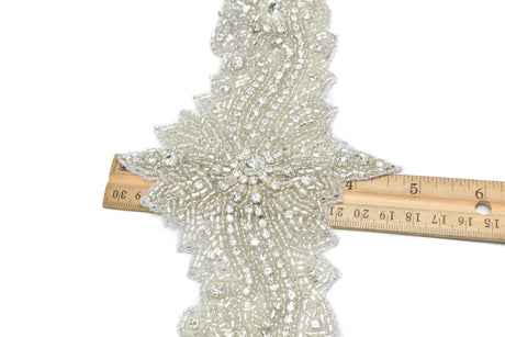 Embroidered Floral Applique with Rhinestones and Beads