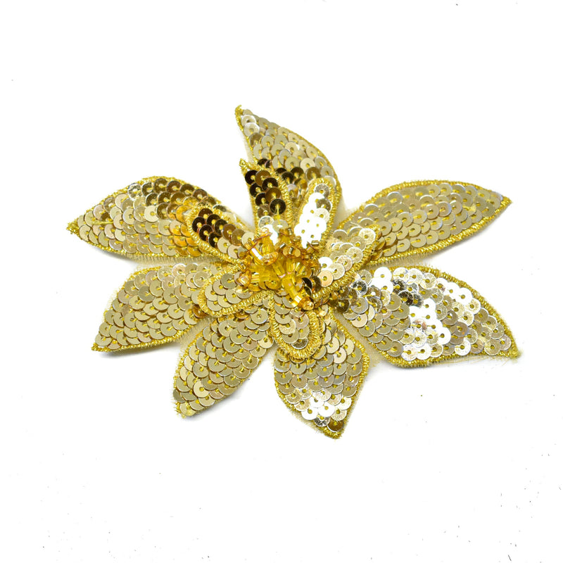 Sequins Flower Applique Gold 4.5 x 3