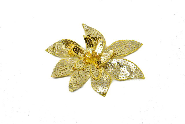 Sequins Flower Applique Gold 4.5 x 3