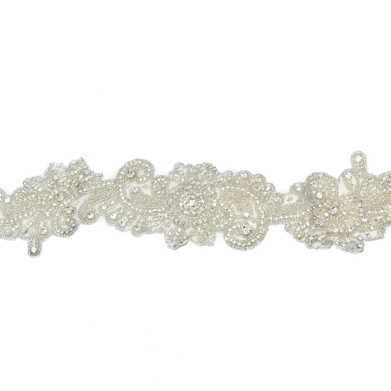 Beaded Rhinestone Applique Curvy Clear