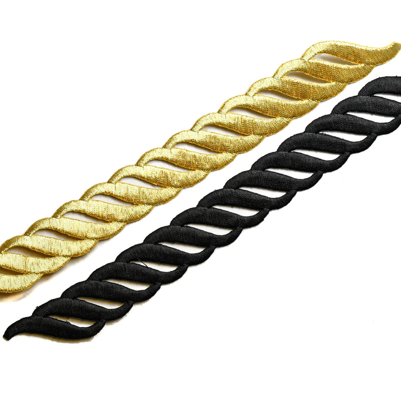 Embroidered Wavy Applique 9 x 1 Gold Black