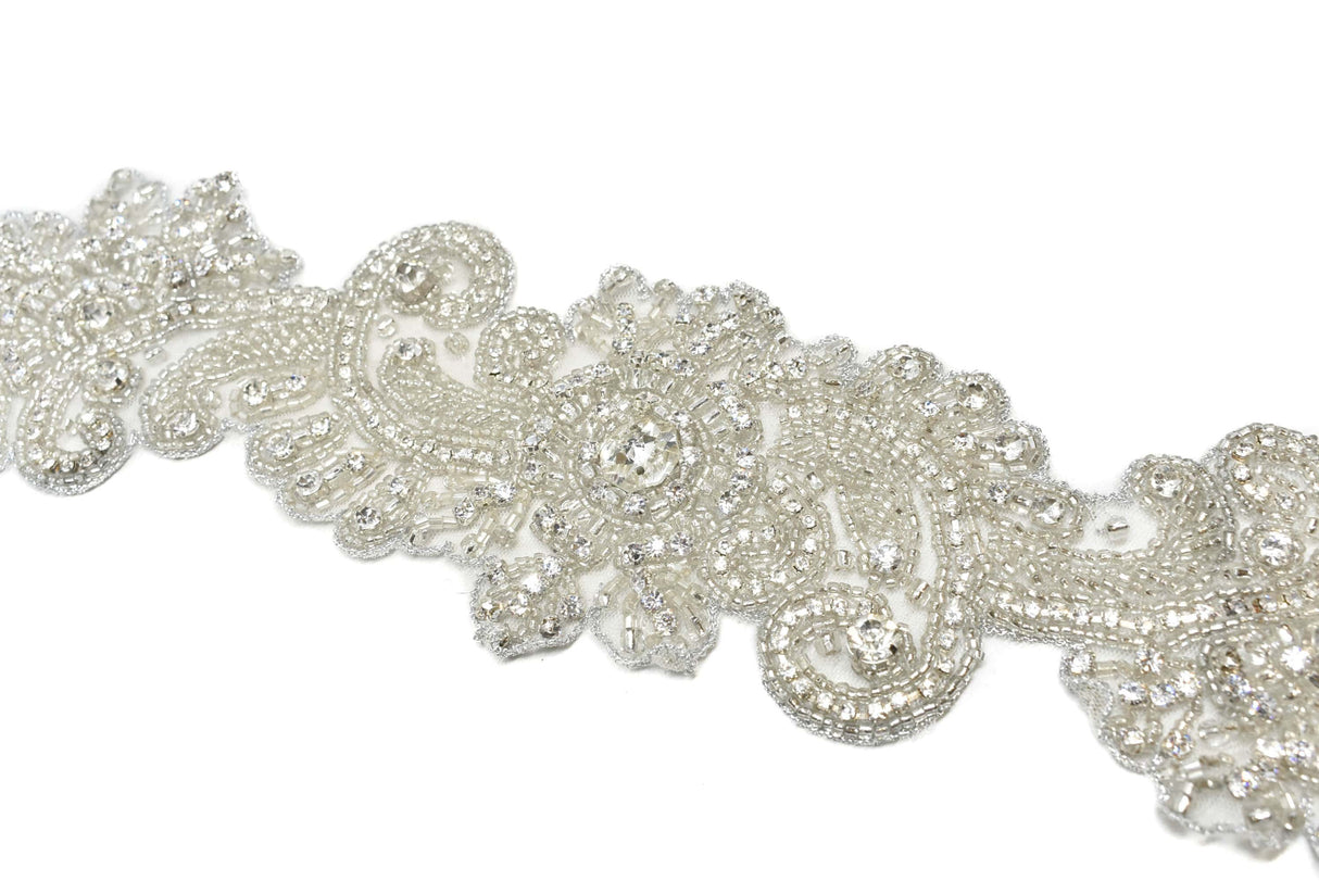 Beaded Rhinestone Applique Curvy Clear