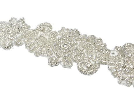 Beaded Rhinestone Applique Curvy Clear