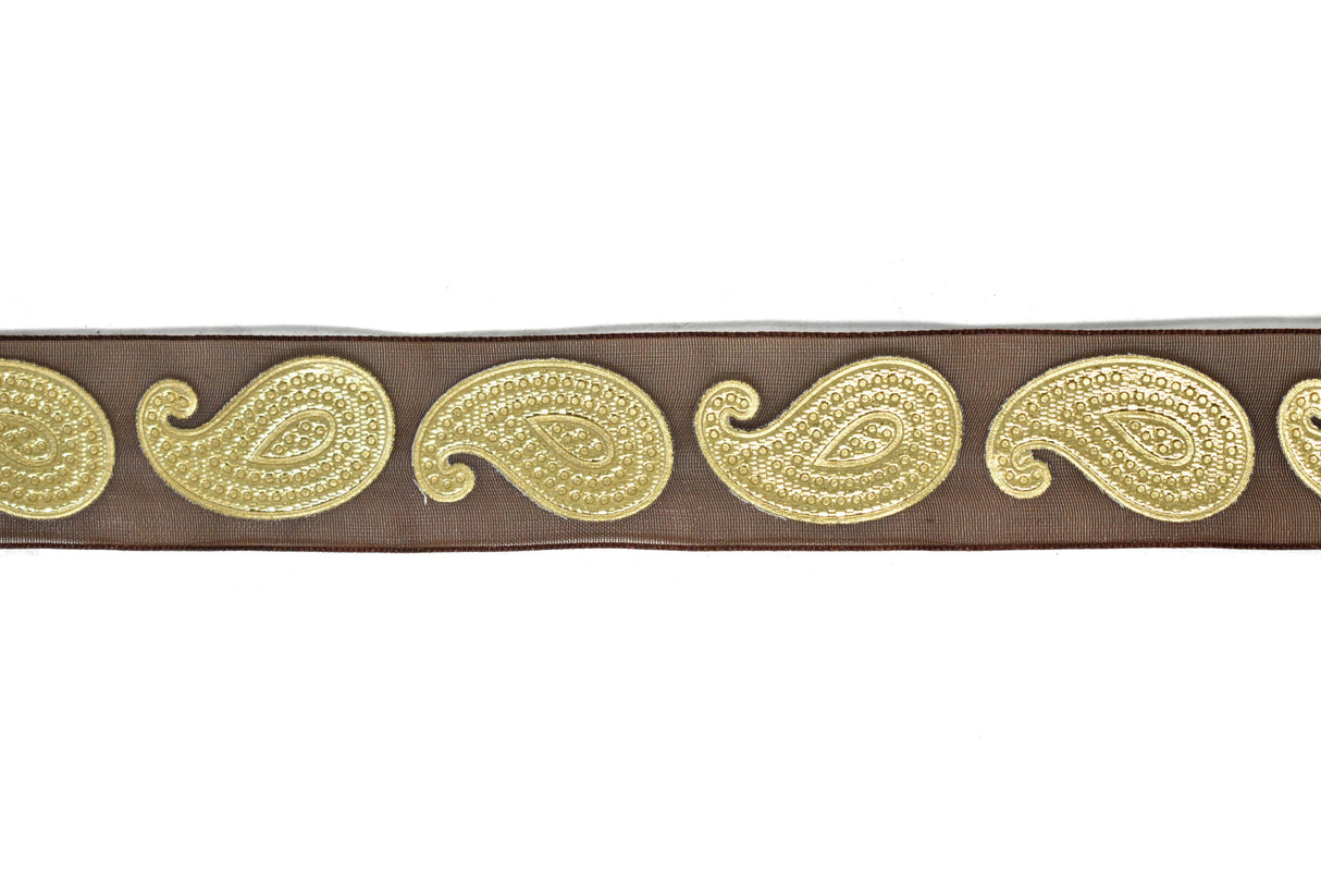 Metallic Gold Paisley Chiffon Ribbon 1in