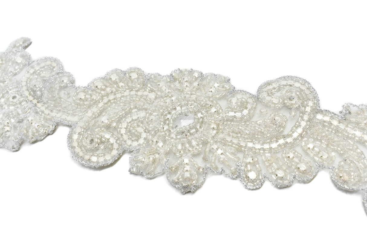 Beaded Rhinestone Applique Curvy Clear