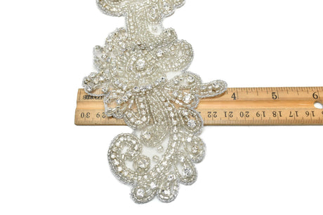 Beaded Rhinestone Applique Curvy Clear