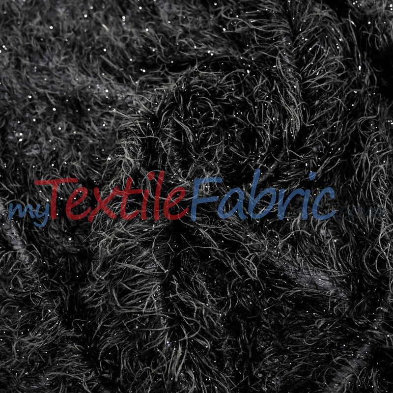 Black Shaggy Brocade Metallic Eyelash Lame Fabric - Black Shaggy, Metallic Eyelash, 56/57" Width (1 Yard)